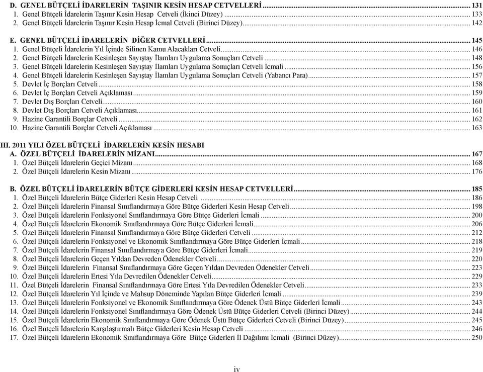 Genel Bütçeli İdarelerin Yıl İçinde Silinen Kamu Alacakları Cetveli... 146 2. Genel Bütçeli İdarelerin Kesinleşen Sayıştay İlamları Uygulama Sonuçları Cetveli... 148 3.