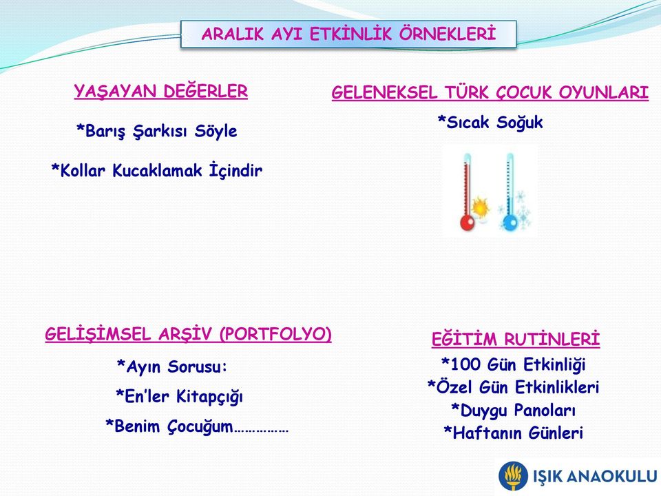 GELİŞİMSEL ARŞİV (PORTFOLYO) *Ayın Sorusu: *En ler Kitapçığı *Benim Çocuğum