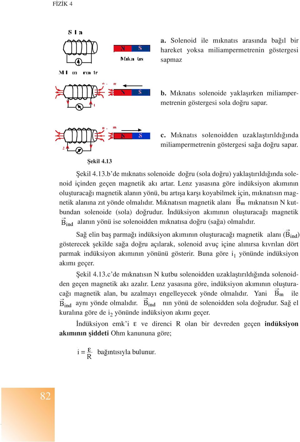 fiekil 4.13.b de m knat s solenoide do ru (sola do ru) yaklaflt r ld nda solenoid içinden geçen magnetik ak artar.