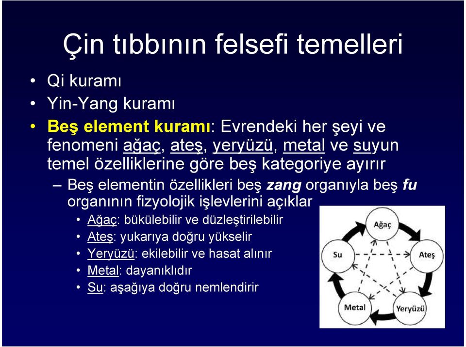 beş zang organıyla beş fu organının fizyolojik işlevlerini açıklar Ağaç: bükülebilir ve düzleştirilebilir