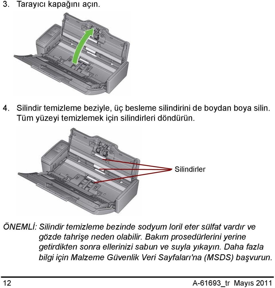 Silindirler ÖNEMLİ: Silindir temizleme bezinde sodyum loril eter sülfat vardır ve gözde tahrişe neden olabilir.