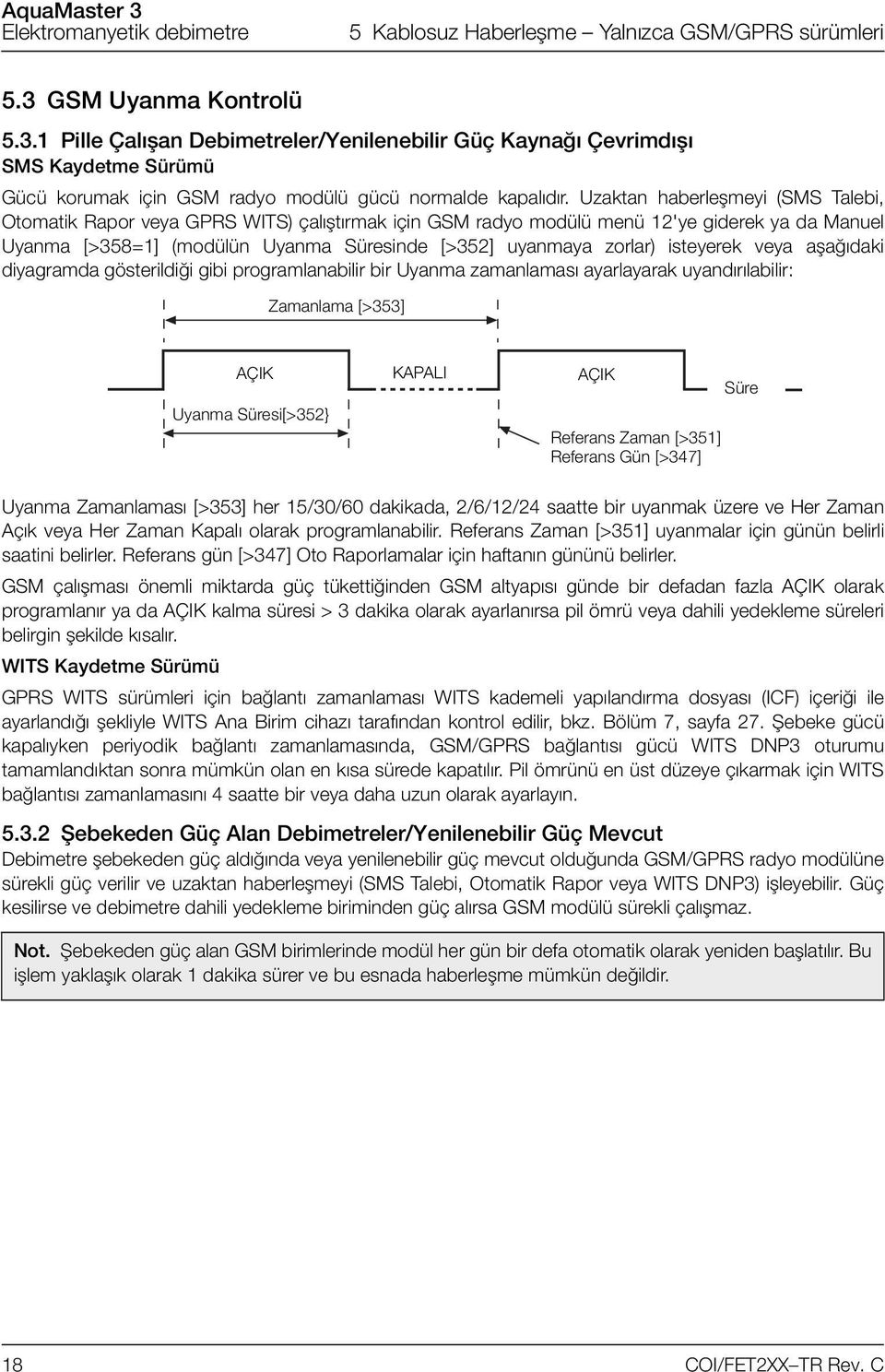 isteyerek veya aşağıdaki diyagramda gösterildiği gibi programlanabilir bir Uyanma zamanlaması ayarlayarak uyandırılabilir: Zamanlama [>353] AÇIK Uyanma Süresi[>352} KAPALI AÇIK Referans Zaman [>351]