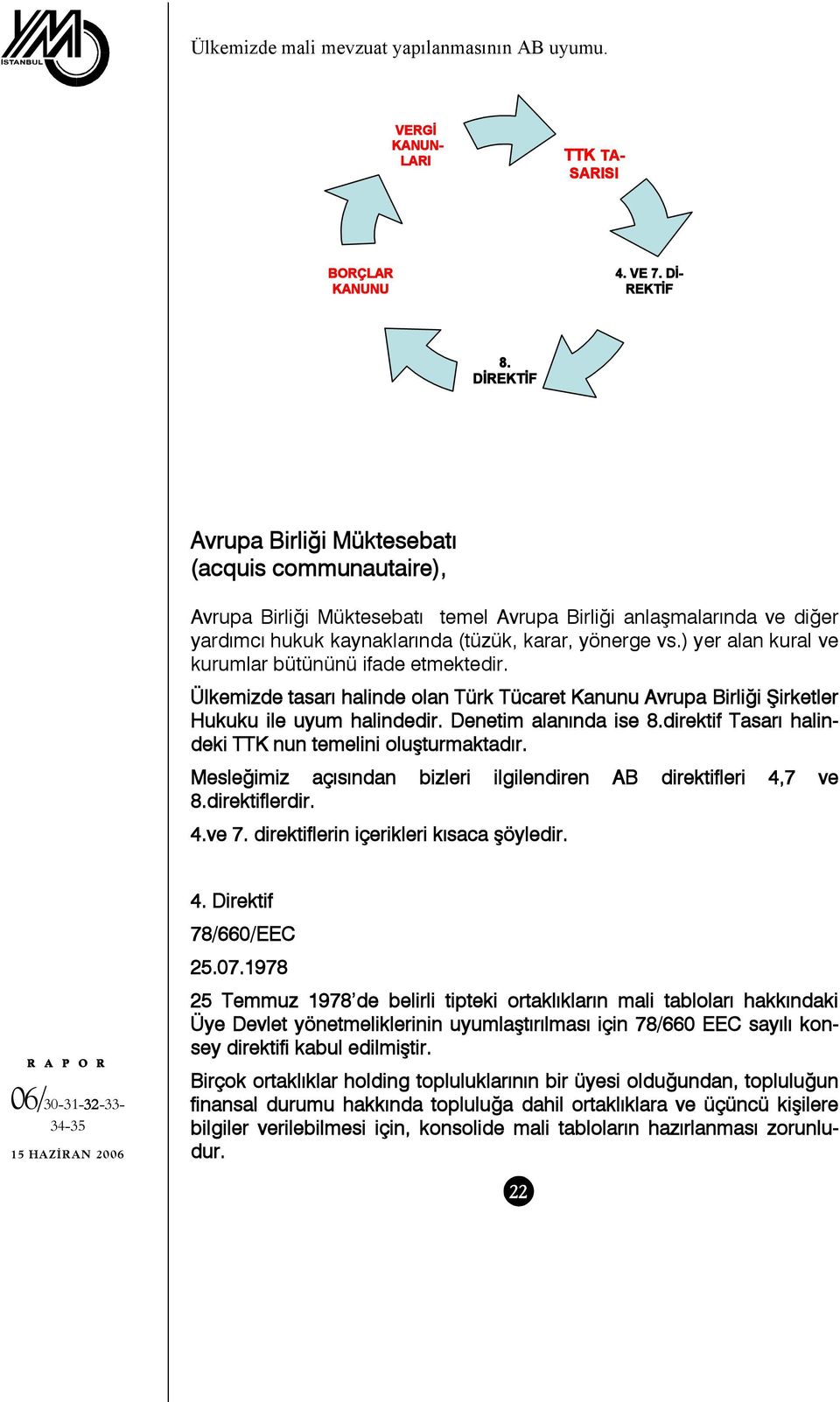 ) yer alan kural ve kurumlar bütününü ifade etmektedir. Ülkemizde tasarı halinde olan Türk Tücaret Kanunu Avrupa Birliği Şirketler Hukuku ile uyum halindedir. Denetim alanında ise 8.