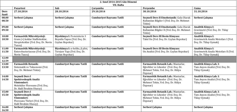 Doç. Dr. Sistematik ve Taksonomi (Yrd. Doç. Dr. Mehmet Moleküler Floresans (Yrd. Doç. Dr. Halil Floresans Türleri (Yrd. Doç. Dr. Halil Biyokimya I: Proteinlerin 3 Boyutlu Yapısı (Yrd. Doç. Dr. Ceylan Hepokur) Biyokimya I: α-heliks, β plisi, Tersiyer Yapı (Yrd.