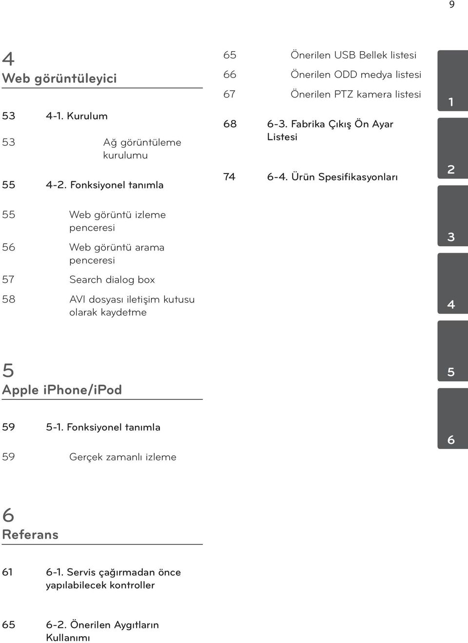 kaydetme 65 Önerilen USB Bellek listesi 66 Önerilen ODD medya listesi 67 Önerilen PTZ kamera listesi 68 6-3.