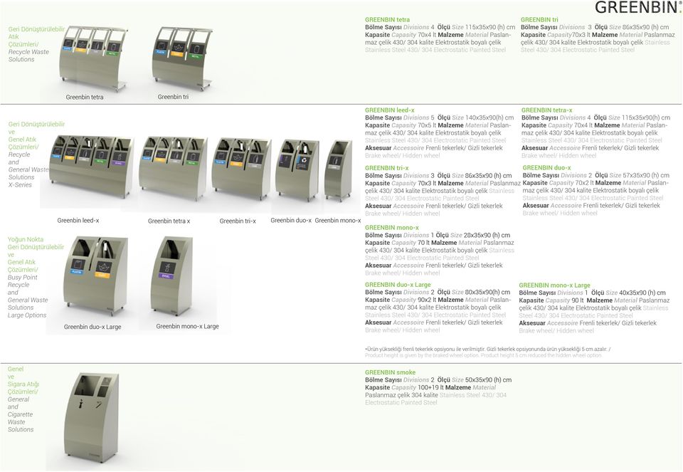 Greenbin tetra Greenbin tri Geri Dönüştürülebilir ve Genel Atık Çözümleri/ Recycle and General Waste Solutions X-Series Yoğun Nokta Geri Dönüştürülebilir ve Genel Atık Çözümleri/ Busy Point Recycle