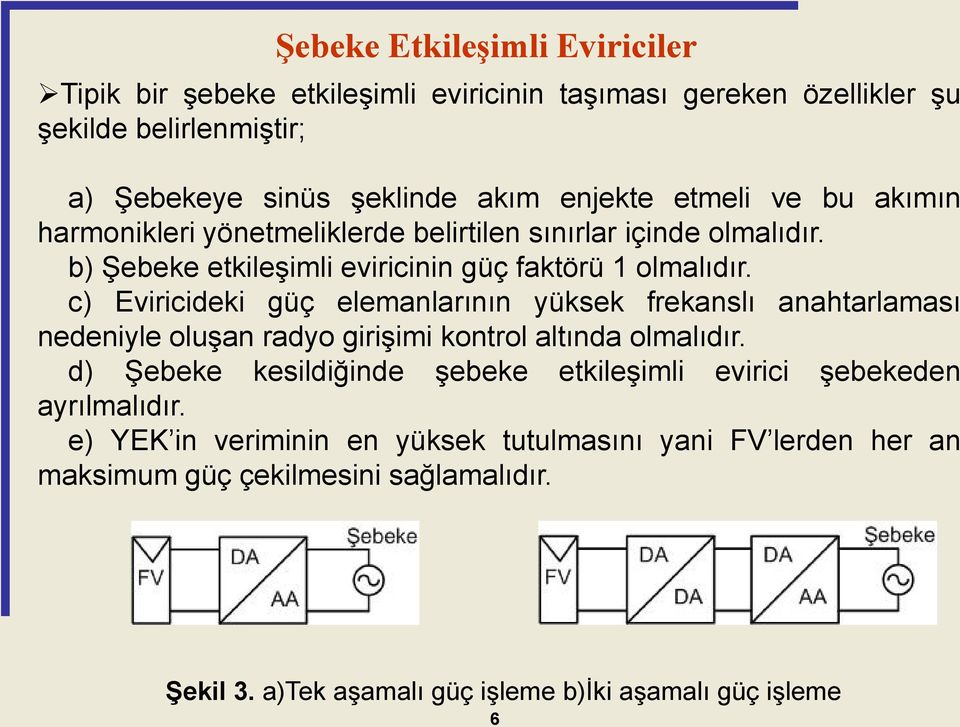 c) Eviricideki güç elemanlarının yüksek frekanslı anahtarlaması nedeniyle oluşan radyo girişimi kontrol altında olmalıdır.