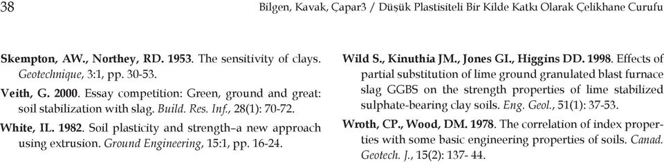 Ground Engineering, 15:1, pp. 16-24. Wild S., Kinuthia JM., Jones GI., Higgins DD. 1998.