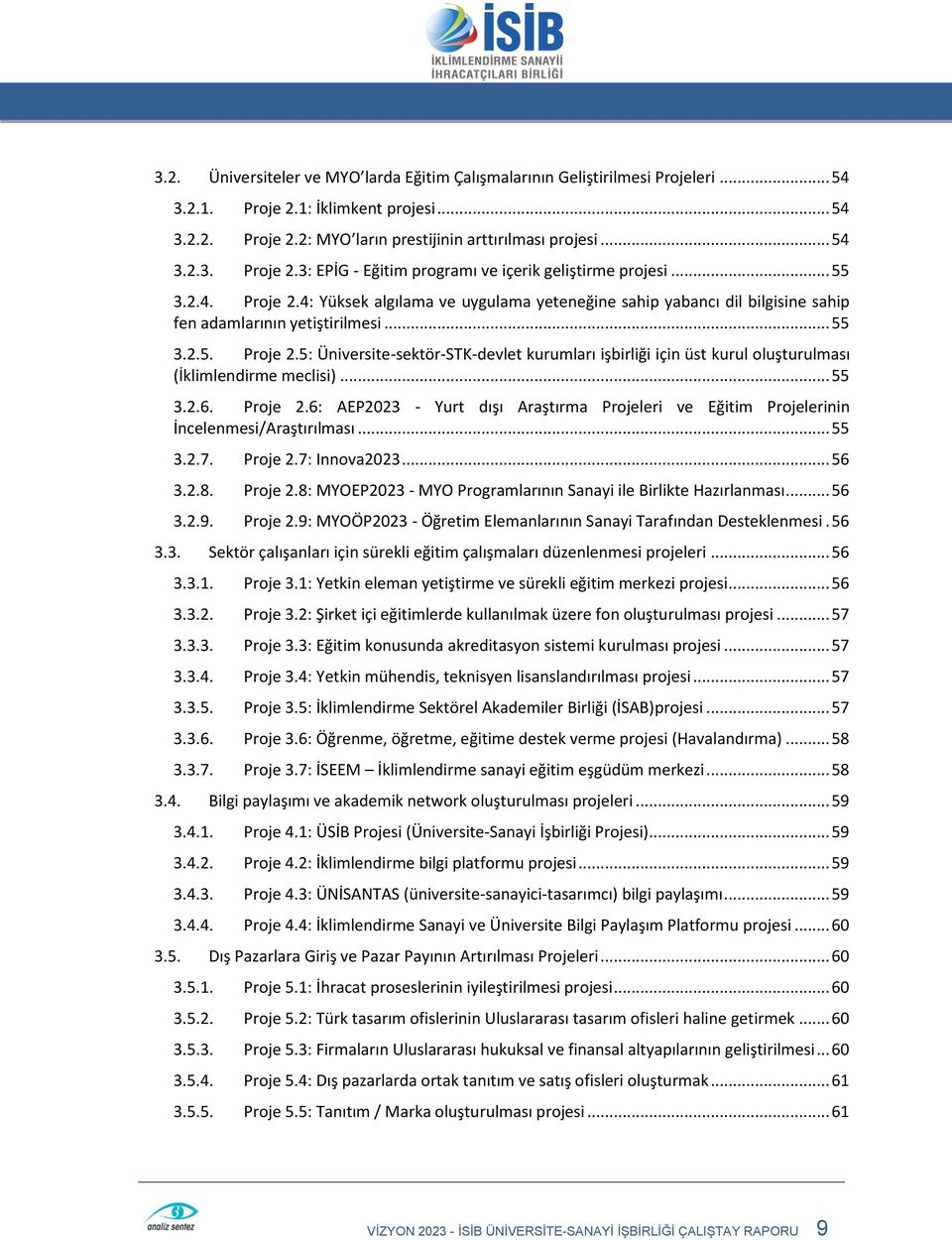 .. 55 3.2.6. Proje 2.6: AEP2023 - Yurt dışı Araştırma Projeleri ve Eğitim Projelerinin İncelenmesi/Araştırılması... 55 3.2.7. Proje 2.7: Innova2023... 56 3.2.8. Proje 2.8: MYOEP2023 - MYO Programlarının Sanayi ile Birlikte Hazırlanması.