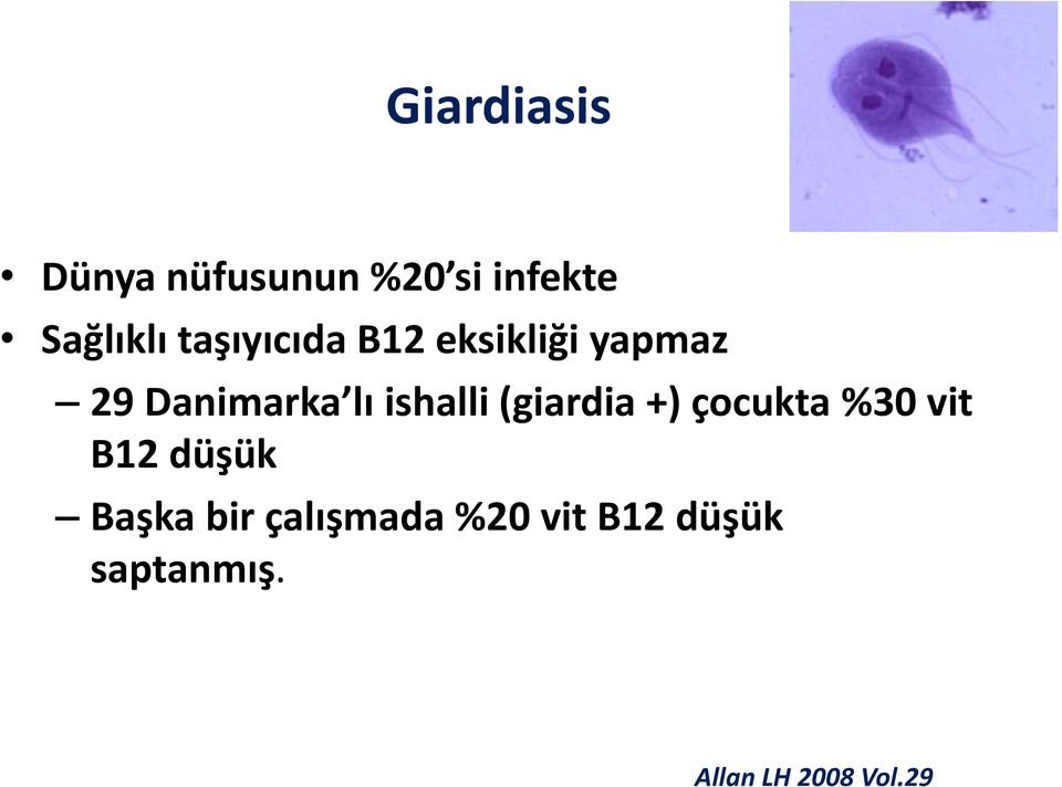 ishalli (giardia +) çocukta %30 vit B12 düşük Başka