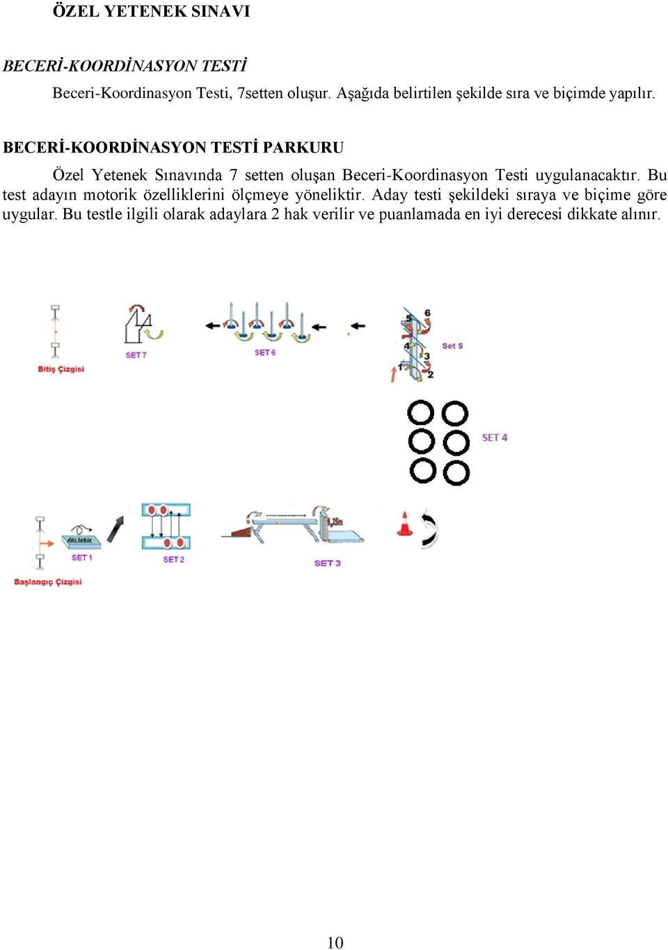 BECERİ-KOORDİNASYON TESTİ PARKURU Özel Yetenek Sınavında 7 setten oluşan Beceri-Koordinasyon Testi uygulanacaktır.