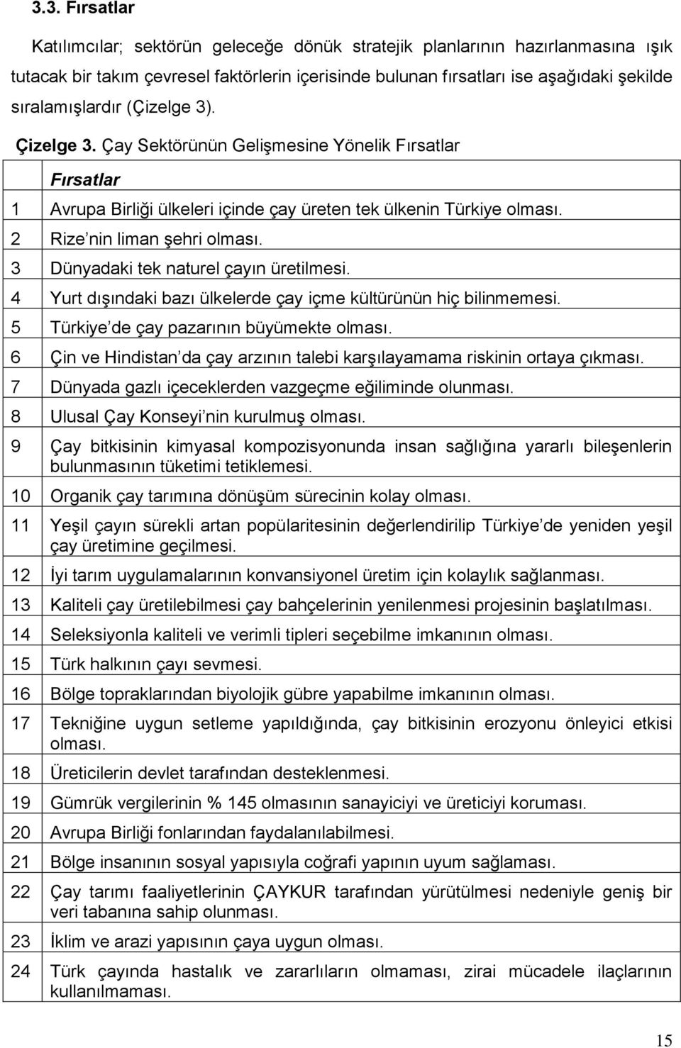 3 Dünyadaki tek naturel çayın üretilmesi. 4 Yurt dışındaki bazı ülkelerde çay içme kültürünün hiç bilinmemesi. 5 Türkiye de çay pazarının büyümekte olması.