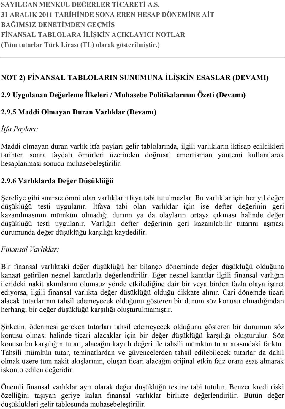 5 Maddi Olmayan Duran Varlıklar (Devamı) İtfa Payları: Maddi olmayan duran varlık itfa payları gelir tablolarında, ilgili varlıkların iktisap edildikleri tarihten sonra faydalı ömürleri üzerinden