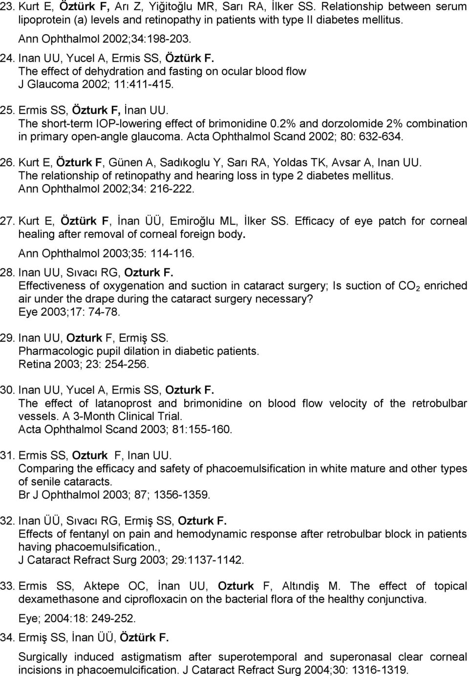 The short-term IOP-lowering effect of brimonidine 0.2% and dorzolomide 2% combination in primary open-angle glaucoma. Acta Ophthalmol Scand 2002; 80: 632-634. 26.