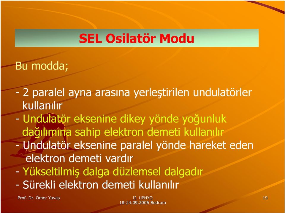 demeti kullanılır - Undulatör eksenine paralel yönde hareket eden elektron demeti