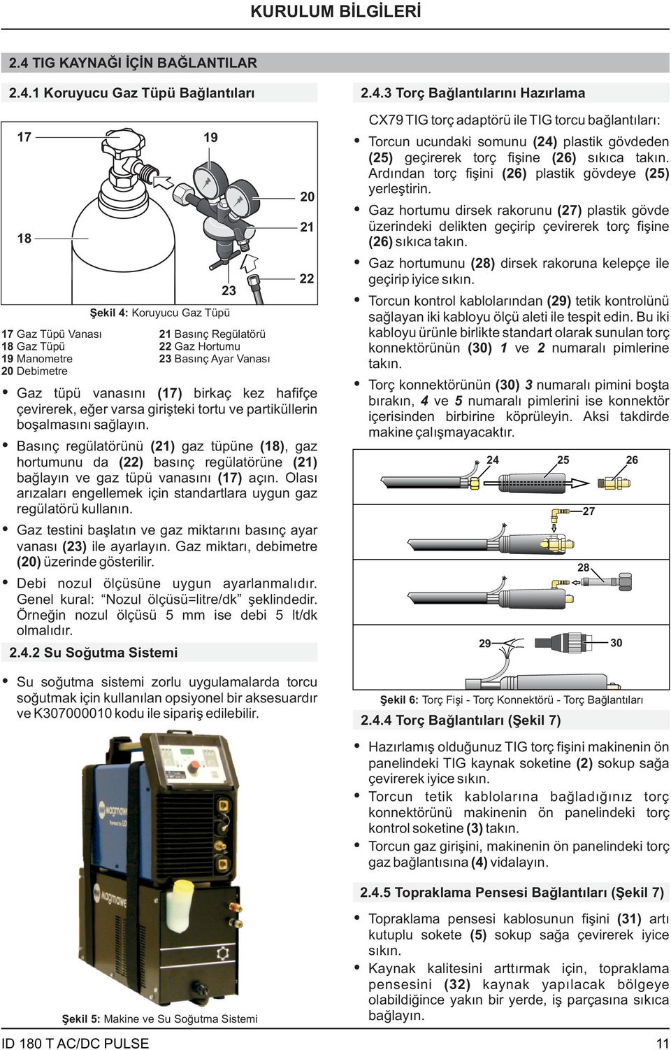 Koruyucu Gaz Tüpü Bağlantıları 7 8 7 Gaz Tüpü Vanası 8 Gaz Tüpü 9 Manometre 20 Debimetre 9 23 Şekil 4: Koruyucu Gaz Tüpü 2 Basınç Regülatörü 22 Gaz Hortumu 23 Basınç yar Vanası Gaz tüpü vanasını (7)