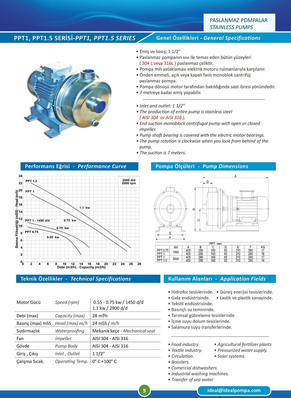 End suction monoblock centrifugal pump with open or closed impeller. Pump shaft bearing is covered with the electric motor bearings.