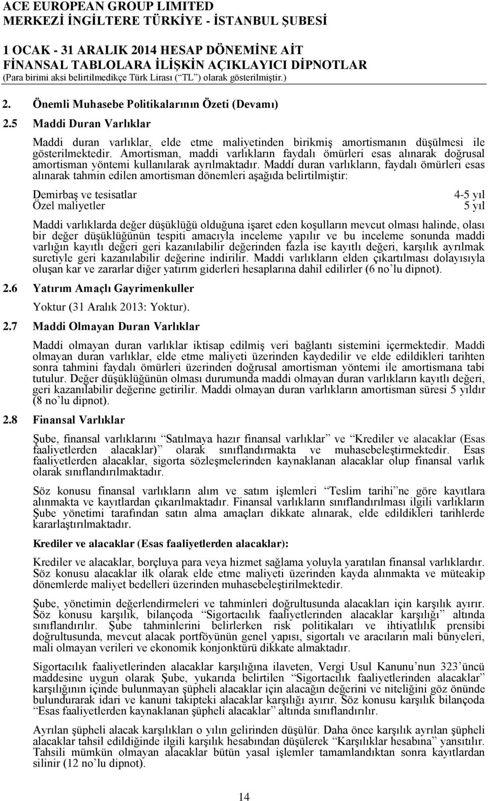 Amortisman, maddi varlıkların faydalı ömürleri esas alınarak doğrusal amortisman yöntemi kullanılarak ayrılmaktadır.