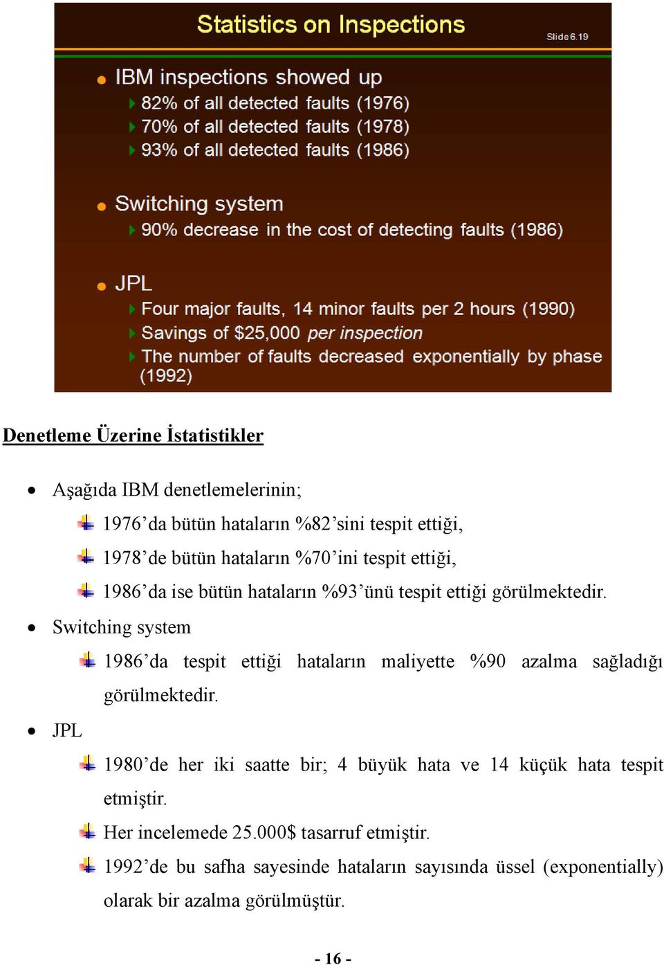 Switching system 1986 da tespit ettiği hataların maliyette %90 azalma sağladığı görülmektedir.