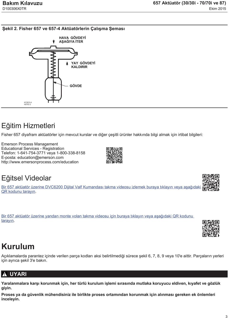 çeşitli ürünler hakkında bilgi almak için irtibat bilgileri: Emerson Process Management Educational Services - Registration Telefon: 1-641-754-3771 veya 1-800-338-8158 E-posta: education@emerson.