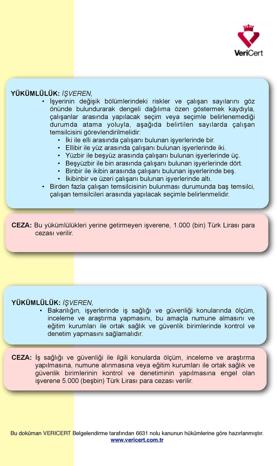 Ellibir ile yüz arasında çalışanı bulunan işyerlerinde iki. Yüzbir ile beşyüz arasında çalışanı bulunan işyerlerinde üç. Beşyüzbir ile bin arasında çalışanı bulunan işyerlerinde dört.