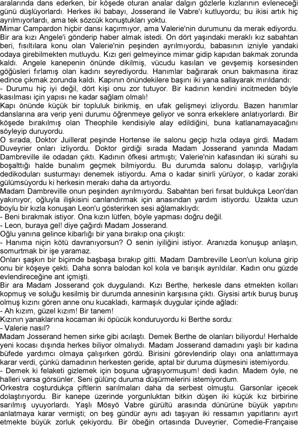 Mimar Campardon hiçbir dansı kaçırmıyor, ama Valerie'nin durumunu da merak ediyordu. Bir ara kızı Angele'i gönderip haber almak istedi.