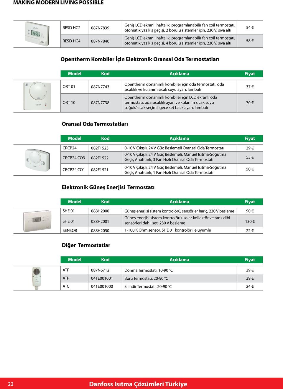 donanımlı kombiler için oda termostatı, oda sıcaklık ve kulanım sıcak suyu ayarı, lambalı 37 ORT 10 087N7738 Opentherm donanımlı kombiler için LCD ekranlı oda termostatı, oda sıcaklık ayarı ve