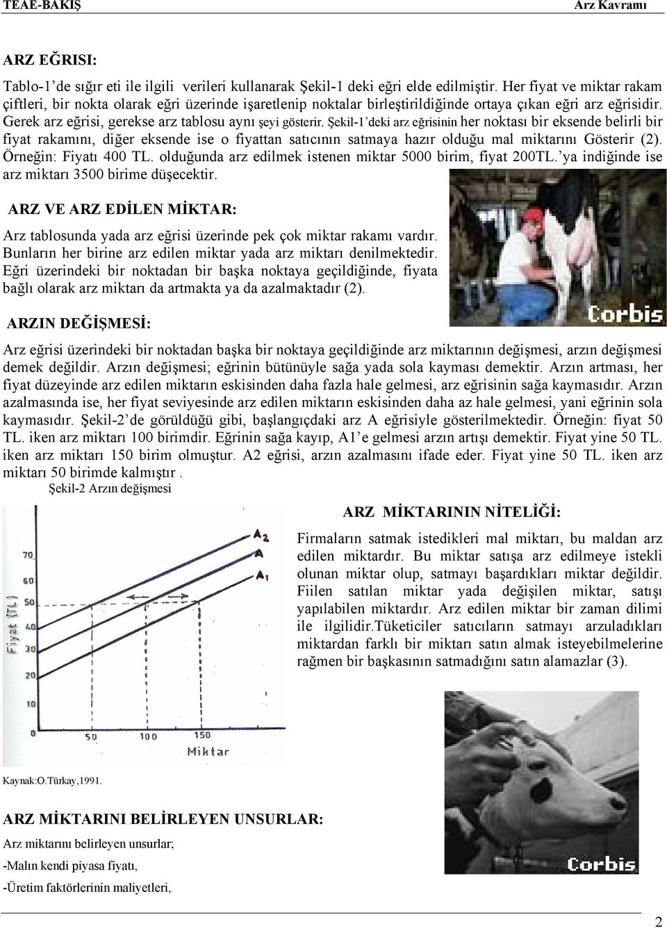 Şekil-1 deki arz eğrisinin her noktası bir eksende belirli bir fiyat rakamını, diğer eksende ise o fiyattan satıcının satmaya hazır olduğu mal miktarını Gösterir (2). Örneğin: Fiyatı 400 TL.