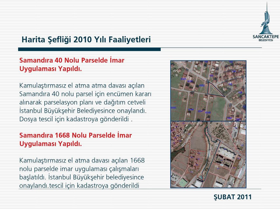 İstanbul Büyükşehir Belediyesince onaylandı. Dosya tescil için kadastroya gönderildi.