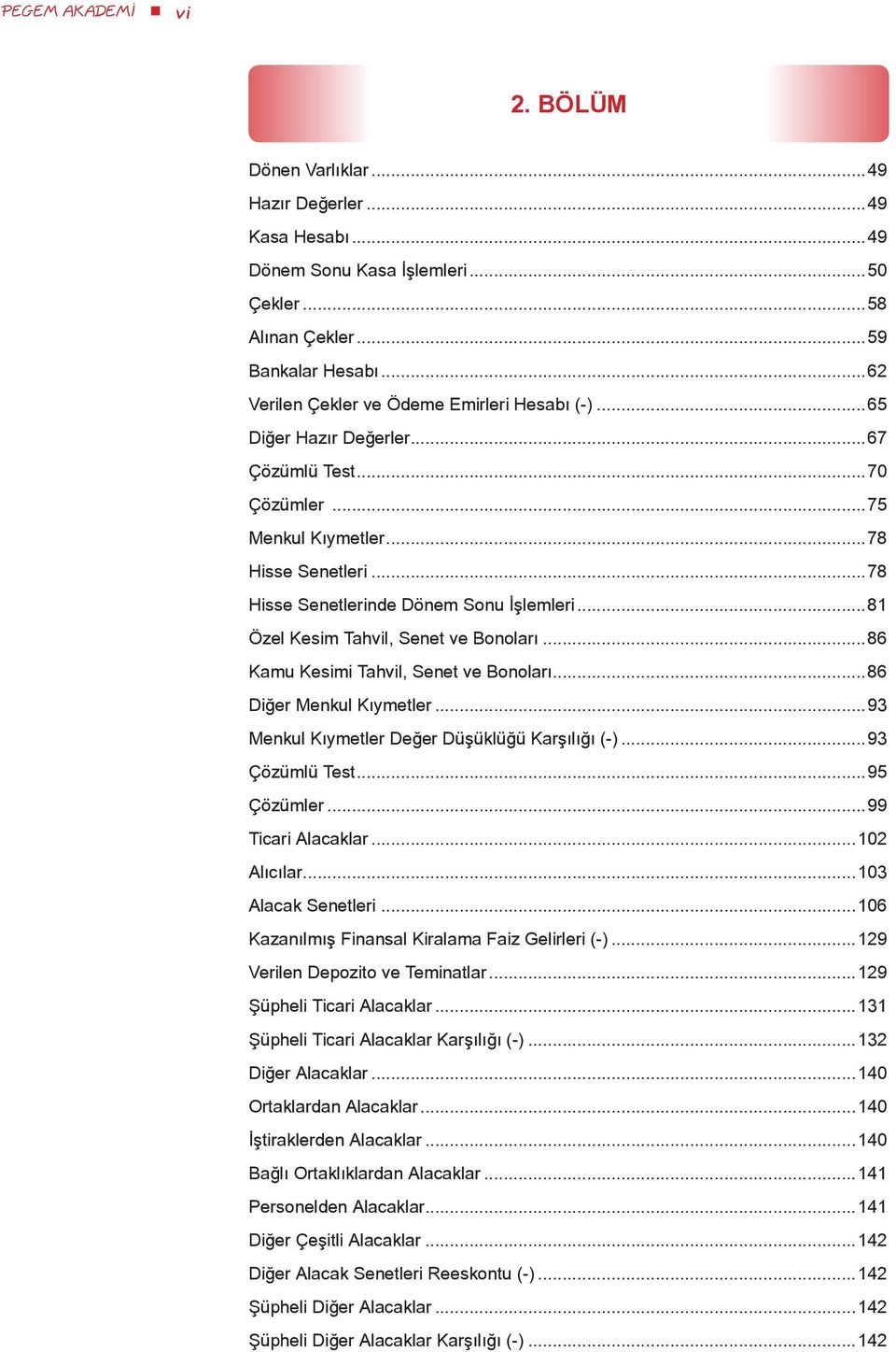 Dönem Sonu İşlemleri 81 Özel Kesim Tahvil, Senet ve Bonoları 86 Kamu Kesimi Tahvil, Senet ve Bonoları 86 Diğer Menkul Kıymetler 93 Menkul Kıymetler Değer Düşüklüğü Karşılığı (-) 93 Çözümlü Test 95