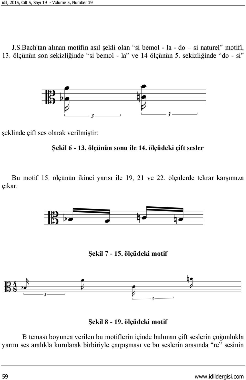 ölçüdeki çift sesler Bu motif 15. ölçünün ikinci yarısı ile 19, 21 ve 22. ölçülerde tekrar karşımıza çıkar: Şekil 7-15. ölçüdeki motif Şekil 8-19.