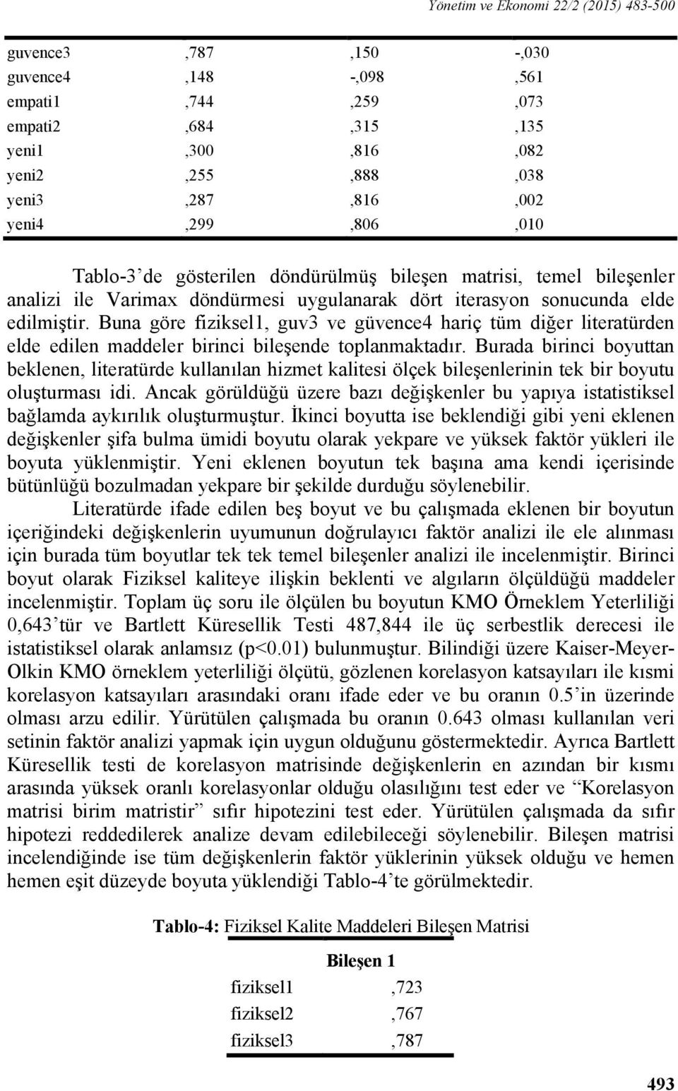 Buna göre fiziksel1, guv3 ve güvence4 hariç tüm diğer literatürden elde edilen maddeler birinci bileşende toplanmaktadır.