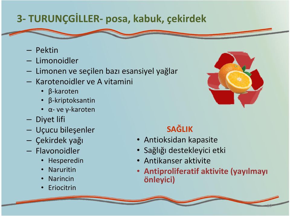 bileşenler Çekirdek yağı Flavonoidler Hesperedin Naruritin Narincin Eriocitrin SAĞLIK