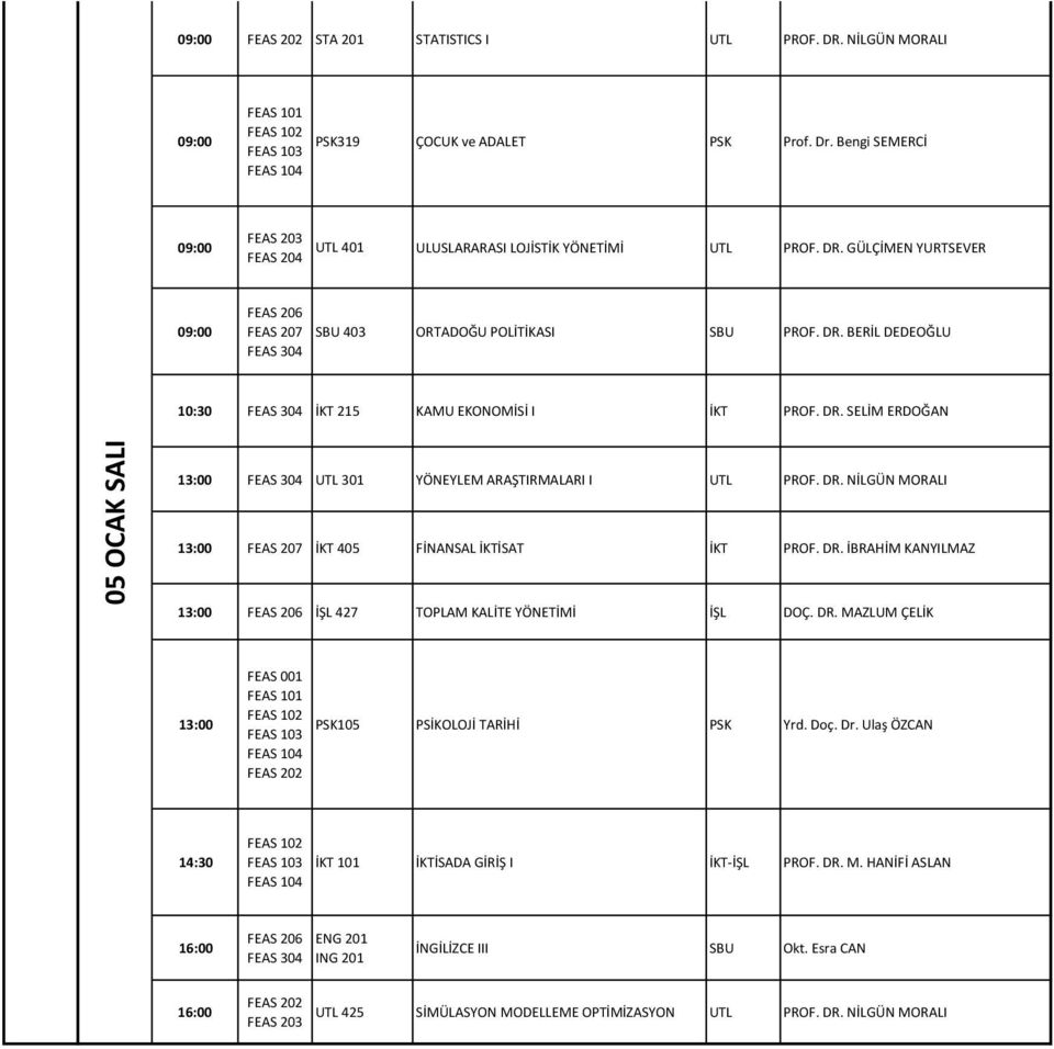 DR. MAZLUM ÇELİK FEAS 001 PSK105 PSİKOLOJİ TARİHİ PSK Yrd. Doç. Dr. Ulaş ÖZCAN İKT 101 İKTİSADA GİRİŞ I İKT-İŞL PROF. DR. M. HANİFİ ASLAN ENG 201 ING 201 İNGİLİZCE III Okt.