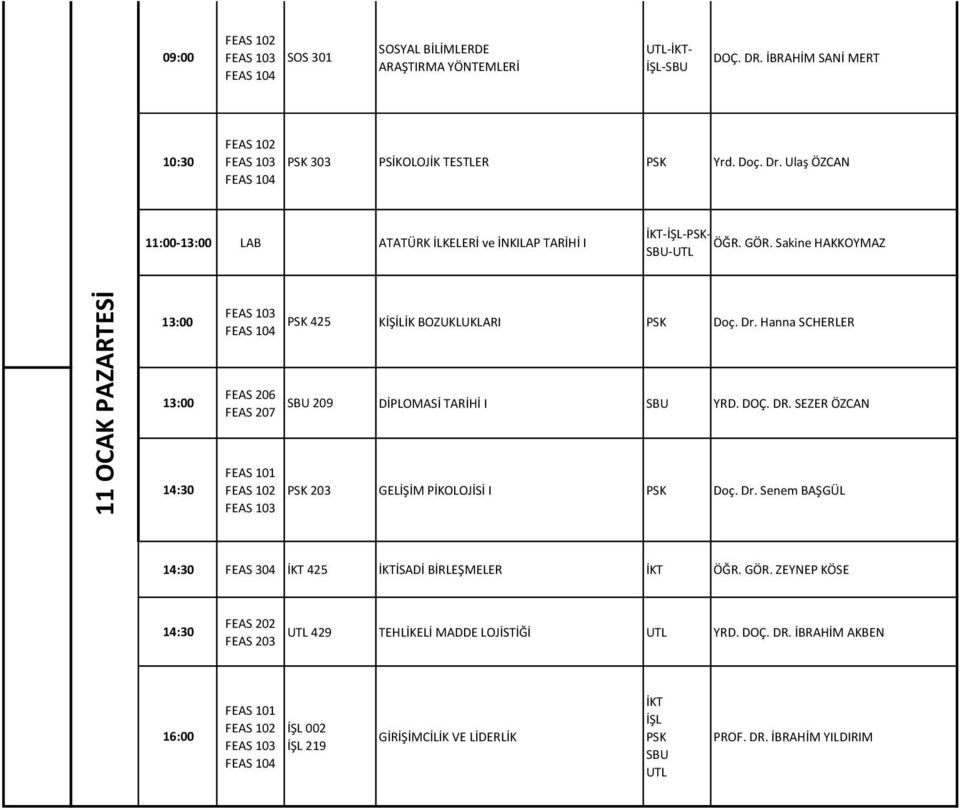 Hanna SCHERLER 209 DİPLOMASİ TARİHİ I YRD. DOÇ. DR. SEZER ÖZCAN PSK 203 GELİŞİM PİKOLOJİSİ I PSK Doç. Dr.