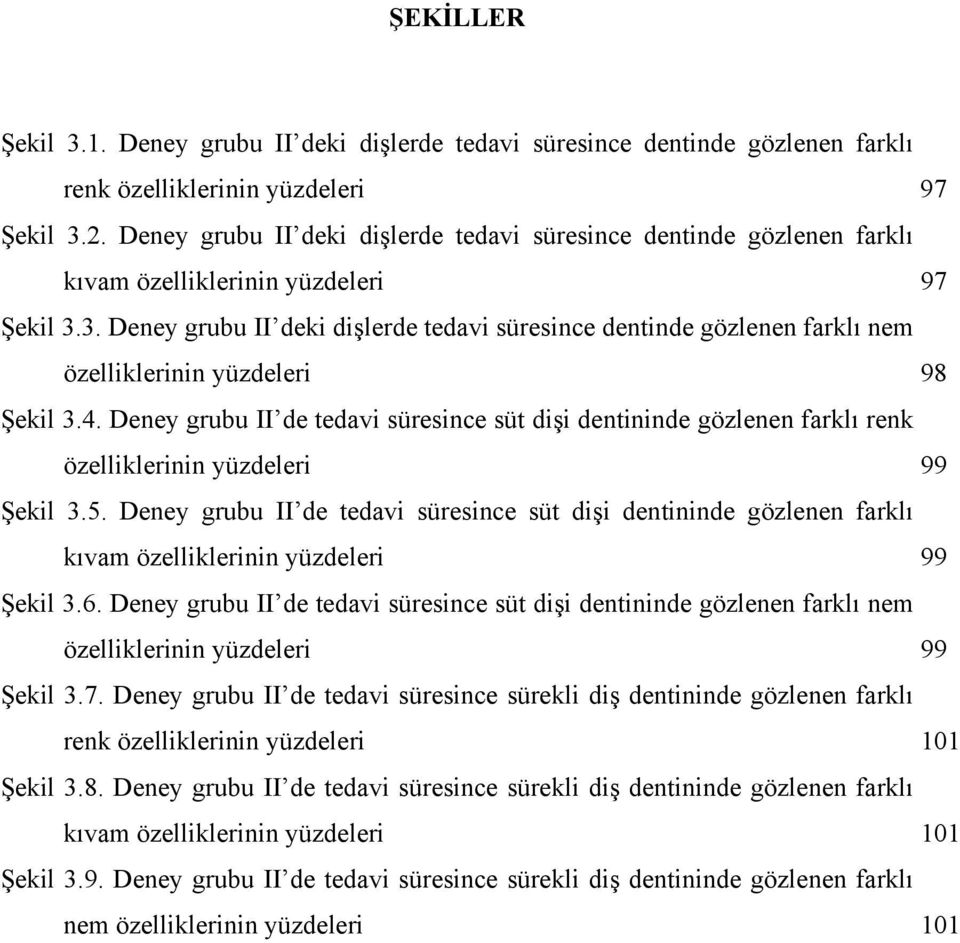 3. Deney grubu II deki dişlerde tedavi süresince dentinde gözlenen farklı nem özelliklerinin yüzdeleri 98 Şekil 3.4.