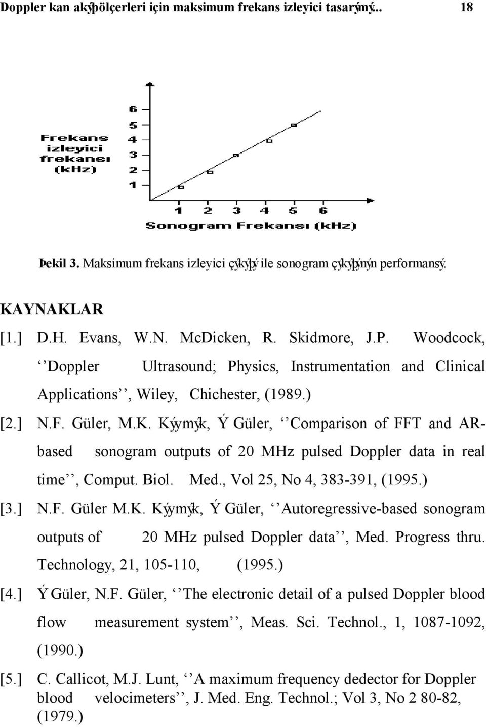Güler, Comparison of FFT and ARbased sonogram outputs of 20 MHz pulsed Doppler data in real time, Comput. Biol. Med., Vol 25, No 4, 383-391, (1995.) [3.] N.F. Güler M.K. Kýymýk, Ý.