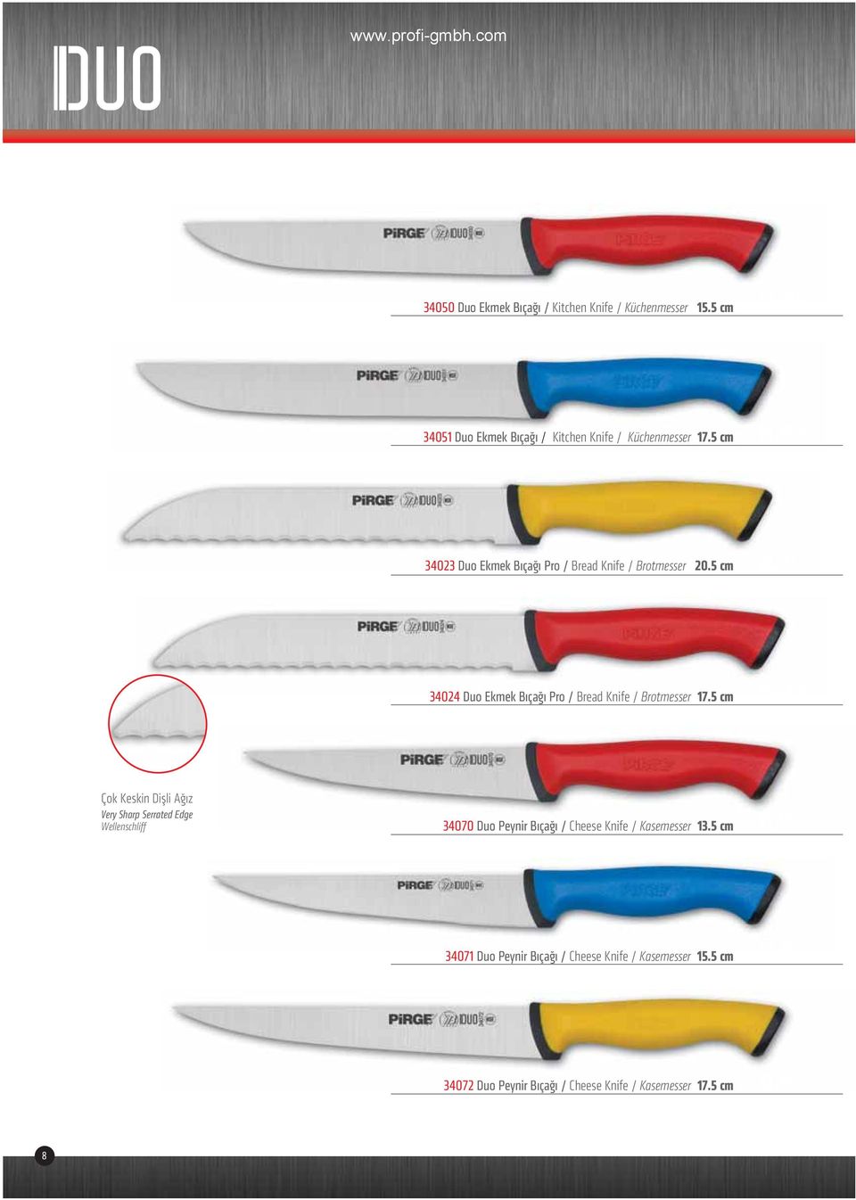 5 cm 21, 20 34024 Duo Ekmek Bıçağı Pro / Bread Knife / Brotmesser 17.