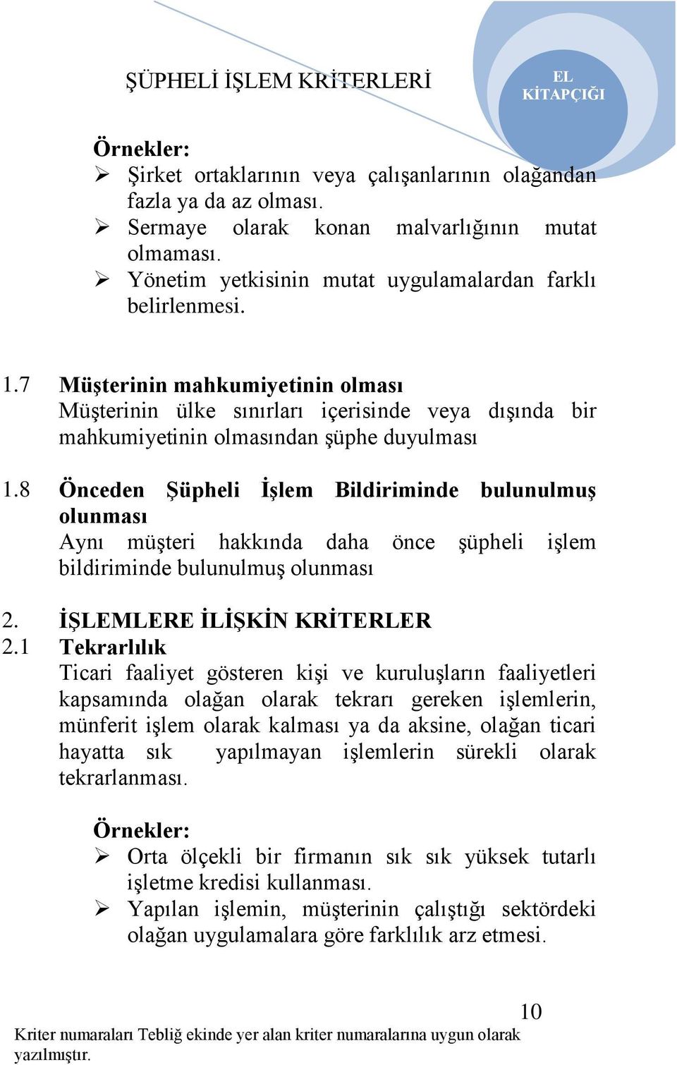 8 Önceden ġüpheli ĠĢlem Bildiriminde bulunulmuģ olunması Aynı müşteri hakkında daha önce şüpheli işlem bildiriminde bulunulmuş olunması 2.