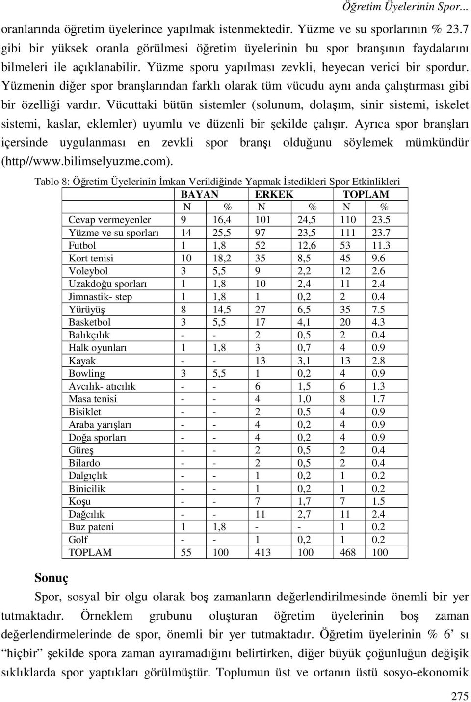 Yüzmenin diğer spor branşlarından farklı olarak tüm vücudu aynı anda çalıştırması gibi bir özelliği vardır.