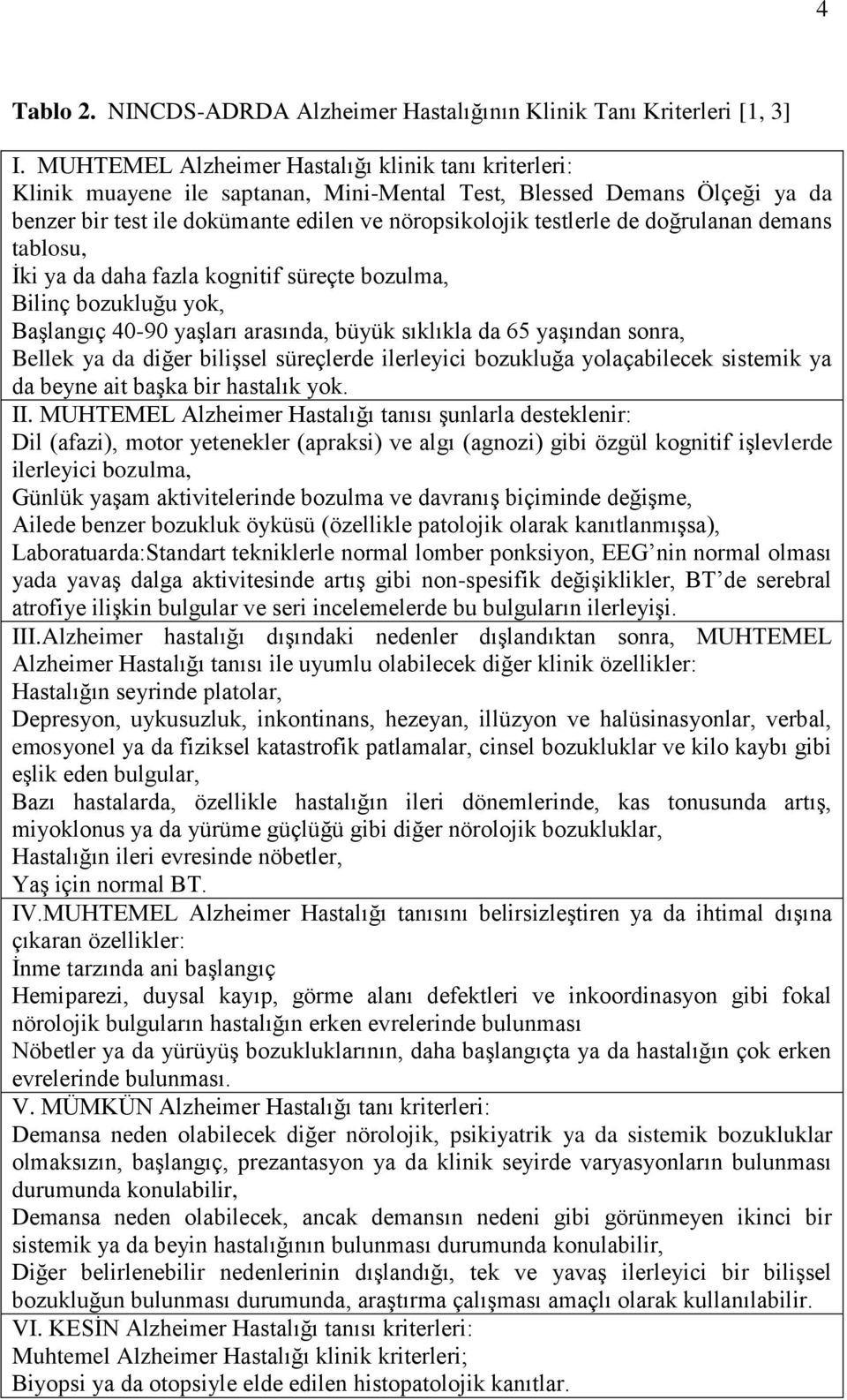 doğrulanan demans tablosu, İki ya da daha fazla kognitif süreçte bozulma, Bilinç bozukluğu yok, Başlangıç 40-90 yaşları arasında, büyük sıklıkla da 65 yaşından sonra, Bellek ya da diğer bilişsel