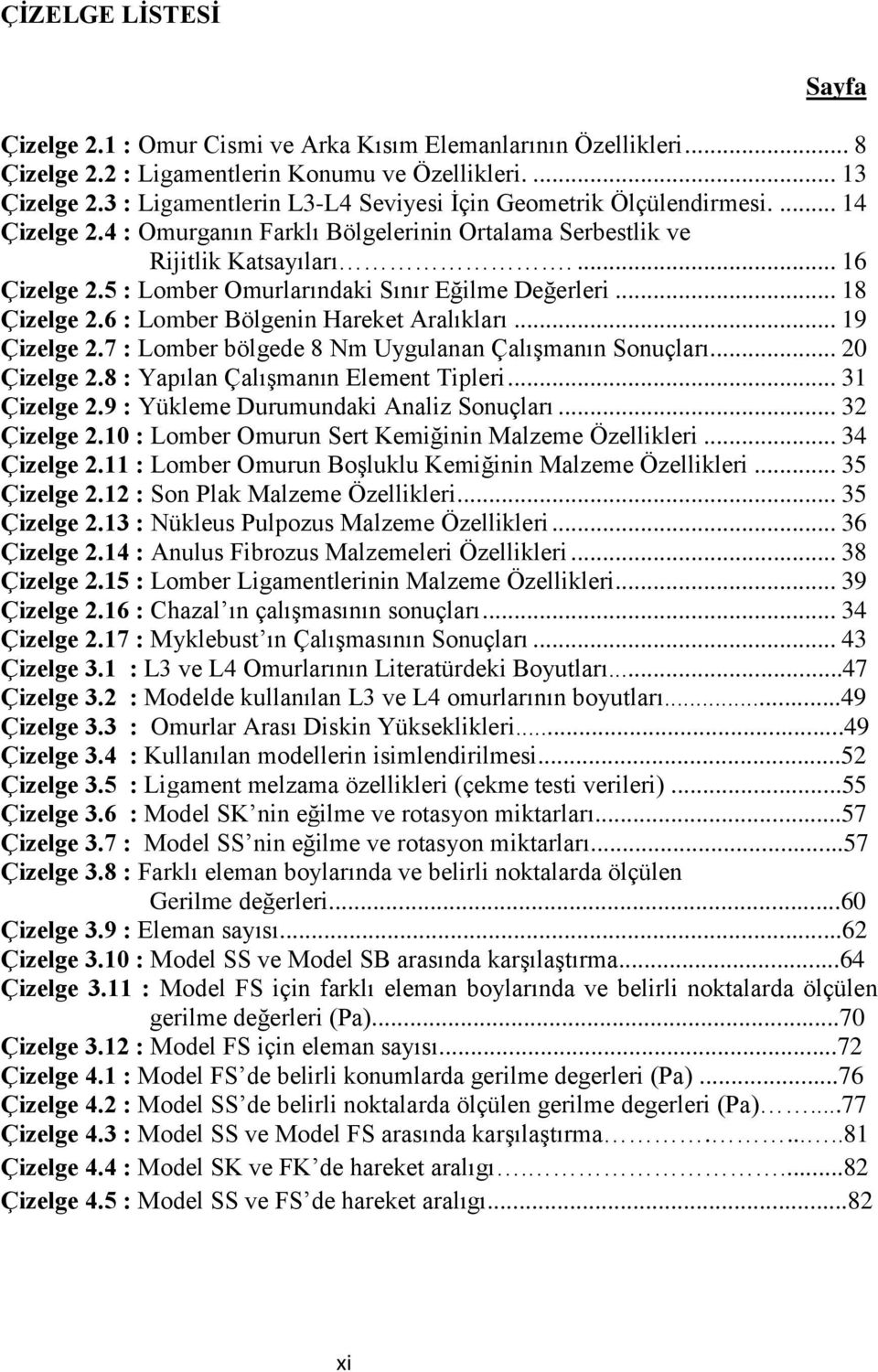 5 : Lomber Omurlarındaki Sınır Eğilme Değerleri... 18 Çizelge 2.6 : Lomber Bölgenin Hareket Aralıkları... 19 Çizelge 2.7 : Lomber bölgede 8 Nm Uygulanan Çalışmanın Sonuçları... 20 Çizelge 2.