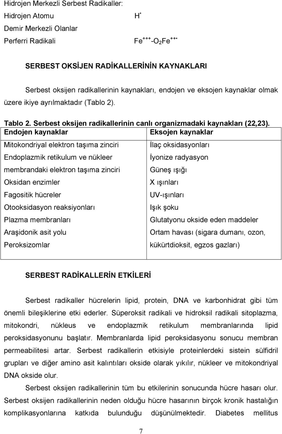 Endojen kaynaklar Eksojen kaynaklar Mitokondriyal elektron taşıma zinciri Endoplazmik retikulum ve nükleer membrandaki elektron taşıma zinciri Oksidan enzimler Fagositik hücreler Otooksidasyon