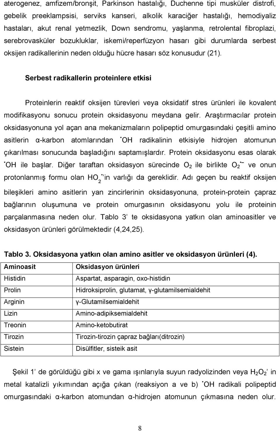 Serbest radikallerin proteinlere etkisi Proteinlerin reaktif oksijen türevleri veya oksidatif stres ürünleri ile kovalent modifikasyonu sonucu protein oksidasyonu meydana gelir.