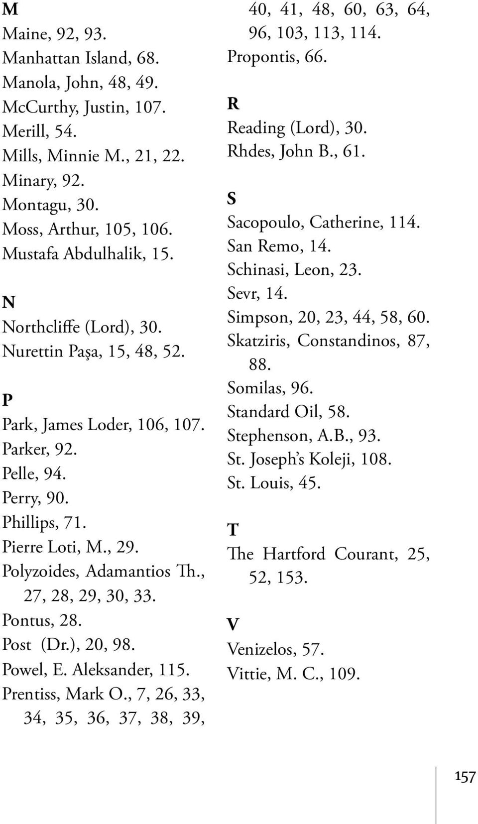 Pontus, 28. Post (Dr.), 20, 98. Powel, E. Aleksander, 115. Prentiss, Mark O., 7, 26, 33, 34, 35, 36, 37, 38, 39, 40, 41, 48, 60, 63, 64, 96, 103, 113, 114. Propontis, 66. R Reading (Lord), 30.