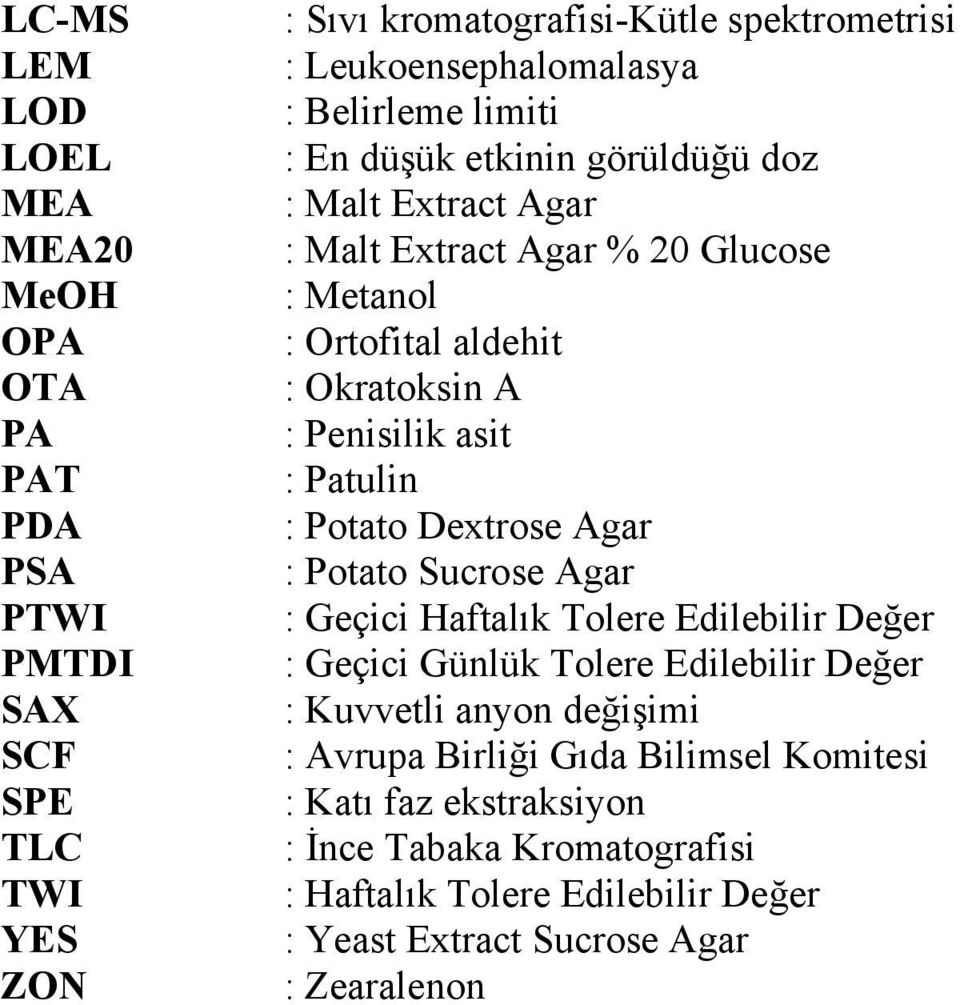 asit : Patulin : Potato Dextrose Agar : Potato Sucrose Agar : Geçici Haftalık Tolere Edilebilir Değer : Geçici Günlük Tolere Edilebilir Değer : Kuvvetli anyon