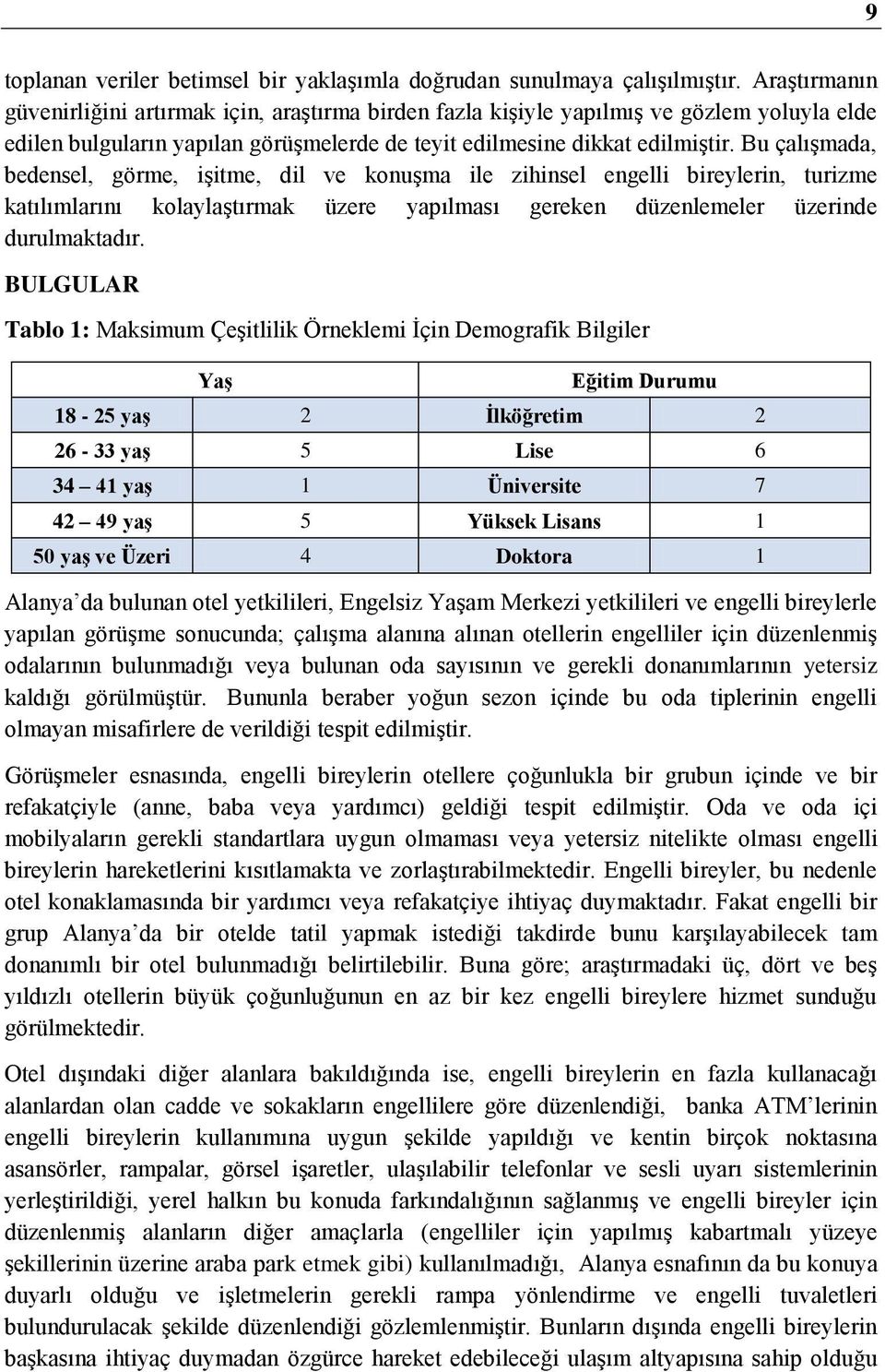 Bu çalışmada, bedensel, görme, işitme, dil ve konuşma ile zihinsel engelli bireylerin, turizme katılımlarını kolaylaştırmak üzere yapılması gereken düzenlemeler üzerinde durulmaktadır.