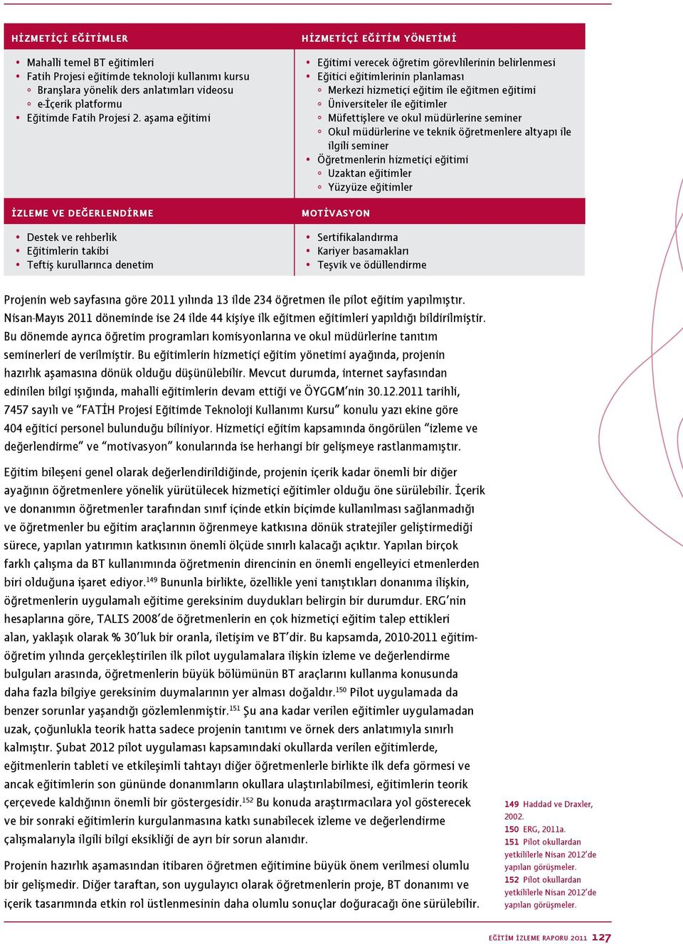 eğitimlerinin planlaması Merkezi hizmetiçi eğitim ile eğitmen eğitimi Üniversiteler ile eğitimler Müfettişlere ve okul müdürlerine seminer Okul müdürlerine ve teknik öğretmenlere altyapı ile ilgili