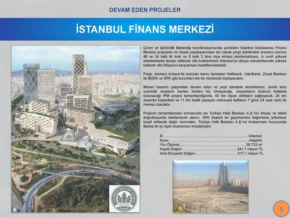 A sınıfı yüksek standartlarda dizayn edilecek ofis kulelerimizin İstanbul un dünya standartlarında yüksek kalitede ofis ihtiyacını karşılaması hedeflenmektedir.