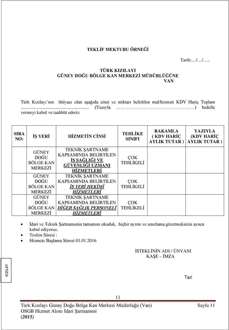 SIRA NO: İŞ YERİ HİZMETİN CİNSİ TEHLİKE SINIFI RAKAMLA ( KDV HARİÇ AYLIK TUTAR ) YAZIYLA (KDV HARİÇ AYLIK TUTAR ) GÜNEY DOĞU BÖLGE KAN MERKEZİ GÜNEY DOĞU BÖLGE KAN MERKEZİ GÜNEY DOĞU BÖLGE KAN